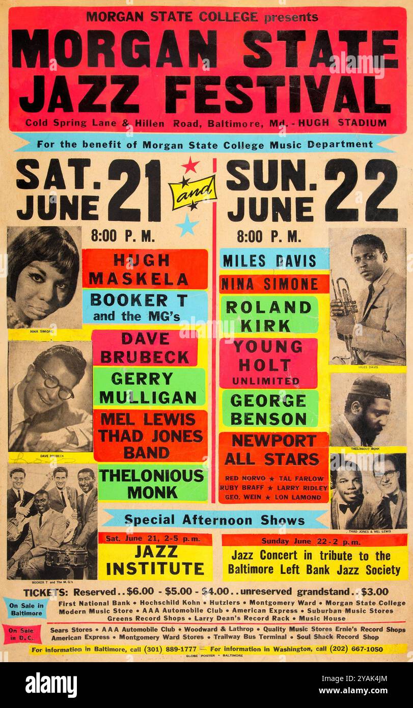 Nina Simone, Miles Davis, Thelonious Monk, Dave Brubeck, Jazz Festival 1969 - Vintage Concert Poster Stockfoto