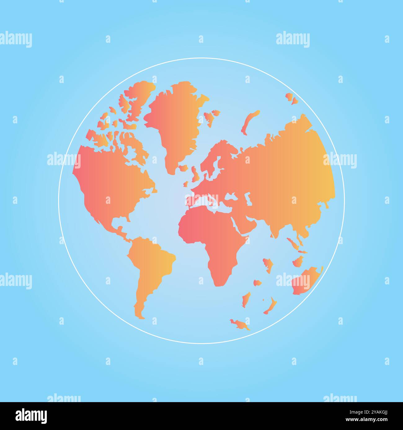 Globale Karte, Orangefarbenes Weltsymbol, Blauer Hintergrund, Vektorkunst Stock Vektor