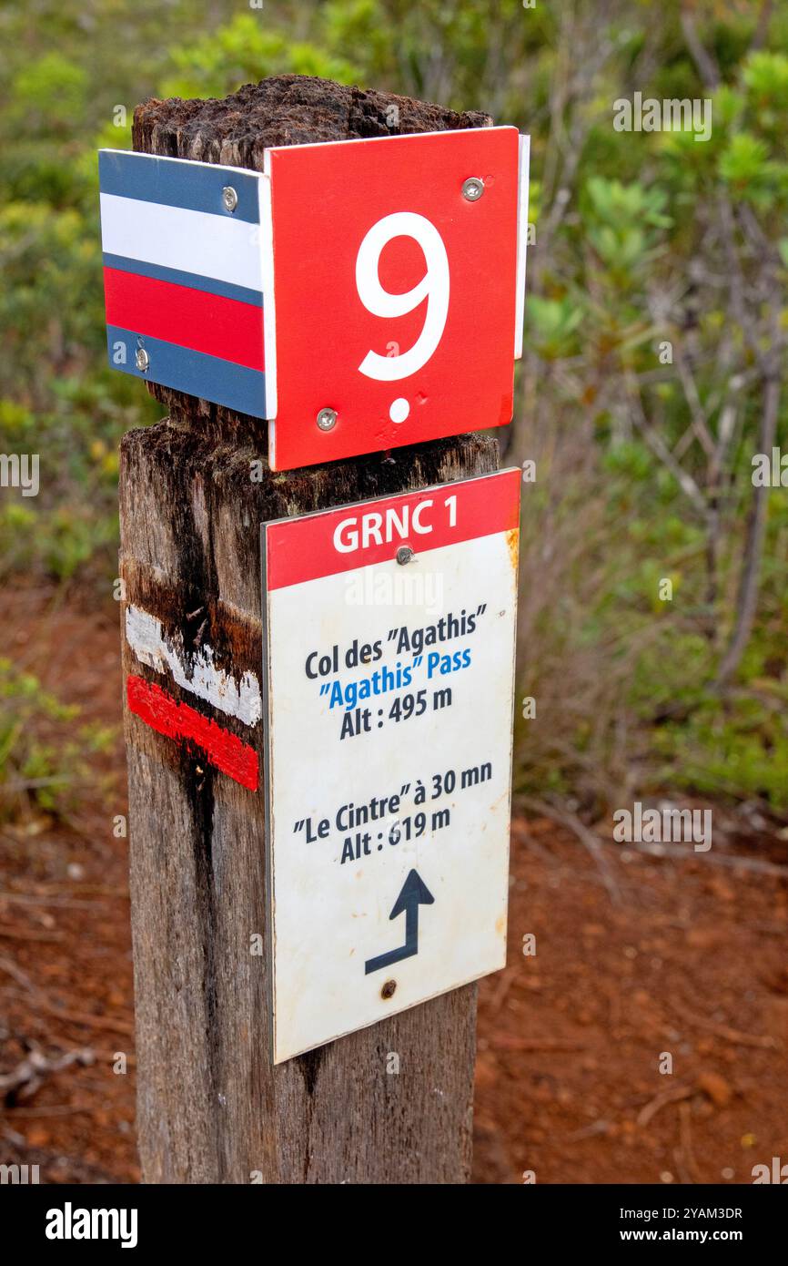 Beschilderung auf dem GR NC1 Fernwanderweg von Neukaledonien Stockfoto