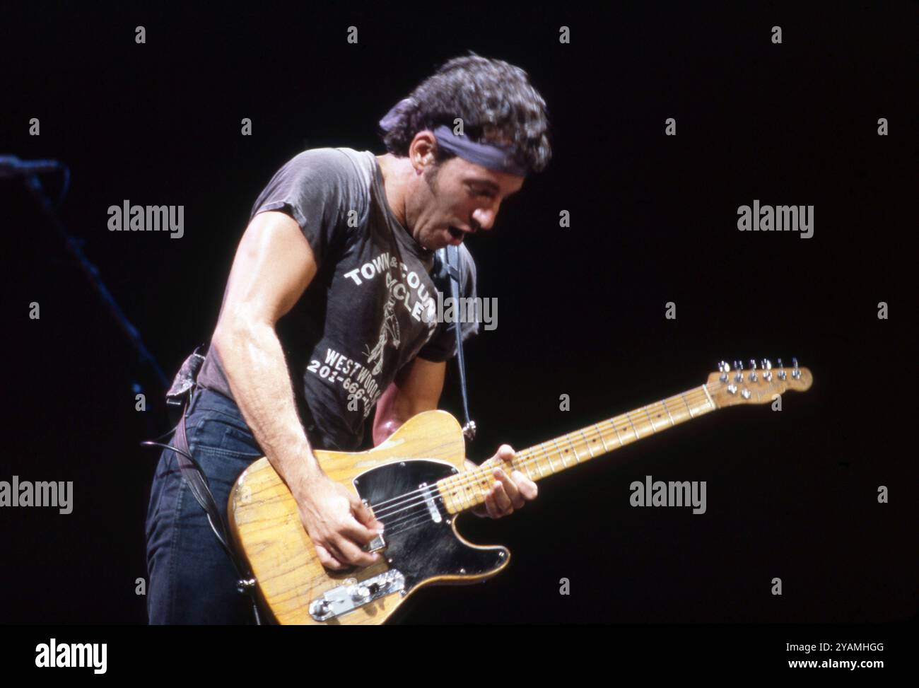 DETROIT - JULI 30: Der US-amerikanische Sänger und Songwriter Bruce Springsteen während seiner „Born in the USA Tour“ am 30. Juli 1984 in der Joe Louis Arena in Detroit, Michigan. Quelle: Ross Marino Archive / MediaPunch Stockfoto