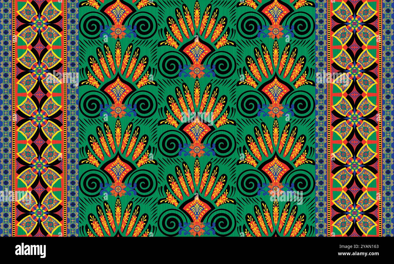 Afrikanisches einheimisches Muster. Traditionelles Kente, ankara, Kitenge, Chitenge, Capulana afrikanischer Wachsdruck. Abstraktes Vektormotiv. Für Stoff, Decke, Teppich, Dekorieren Stock Vektor