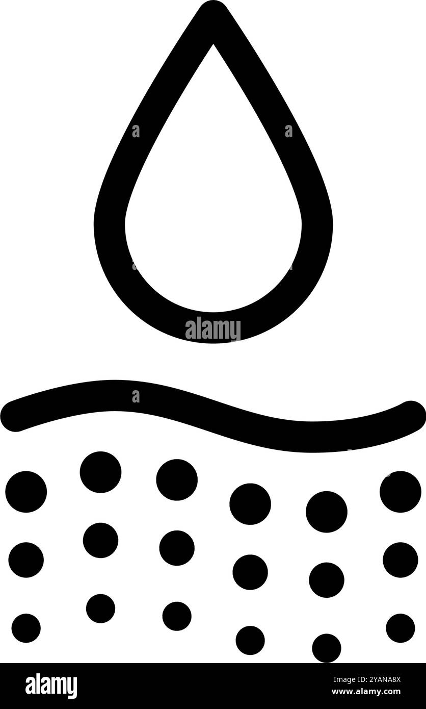Symbol für Wasseraufnahmemittel. Symbol für tiefe Hydration der Haut. Gesichtspflegewirkung. Symbol für feuchtigkeitsspendende Haut. Wassertropfen absorbieren Schild. Vektordarstellung isoliert auf Stock Vektor