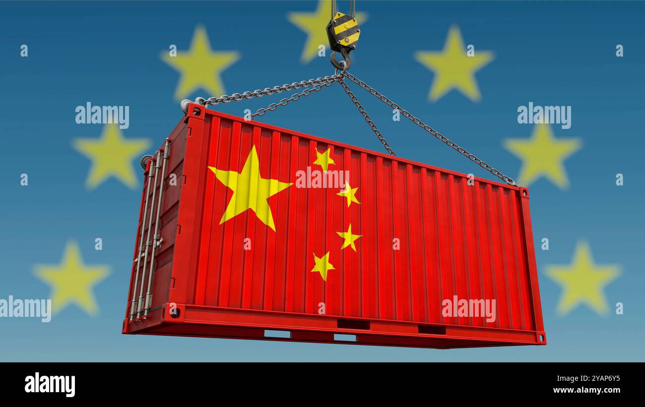 China Importe in die EU Symbolbild zum Thema Import, Export EU und China *** China Importe in die EU Symbolbild zum Thema Importe, Exporte EU und China Stockfoto