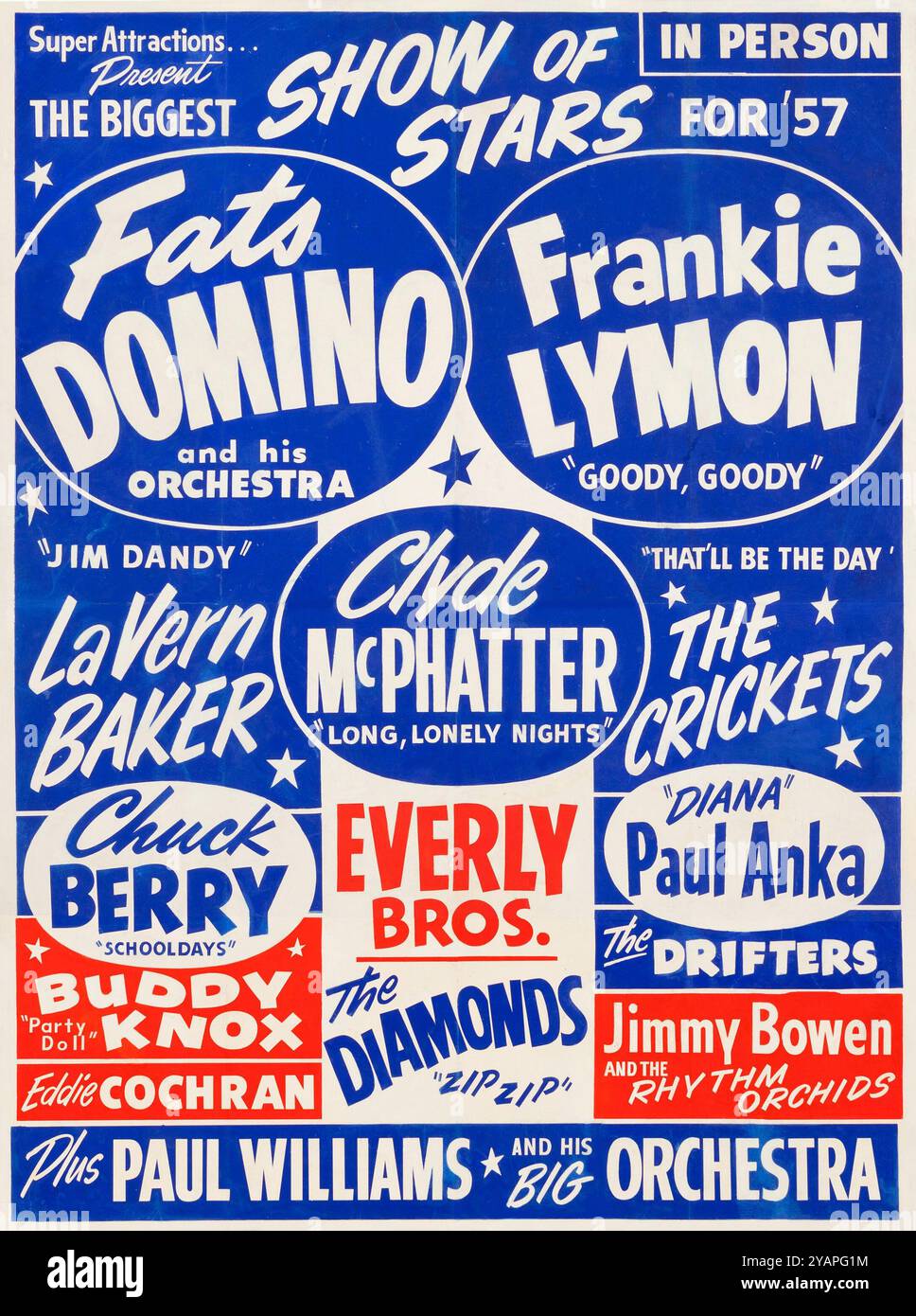 Größte Show der Stars Reisen - Buddy Holly, Chuck Berry, Eddie Cochran, die Grillen, Paul Anka, Everly Bros. 1957 Stockfoto