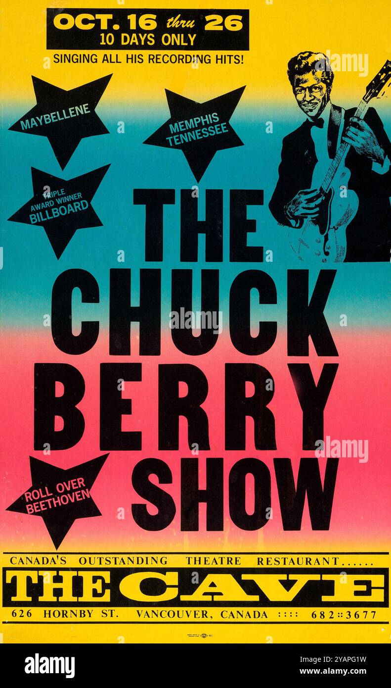 Chuck Berry Konzertposter, The Cave, Vancouver, Ende der 1960er Jahre Stockfoto