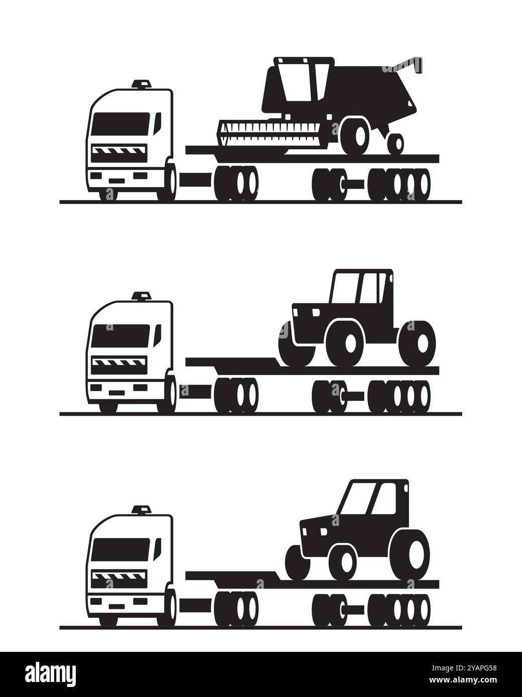 Transport von schweren Landmaschinen in der Perspektive – Vektorillustration Stock Vektor