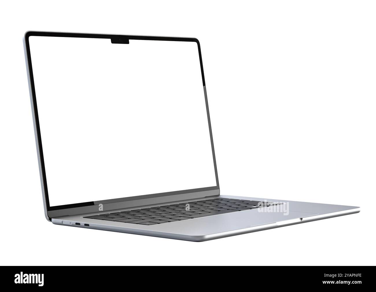 Laptop-Computer mit leerem Bildschirm isoliert auf weißem Hintergrund 3D Stockfoto