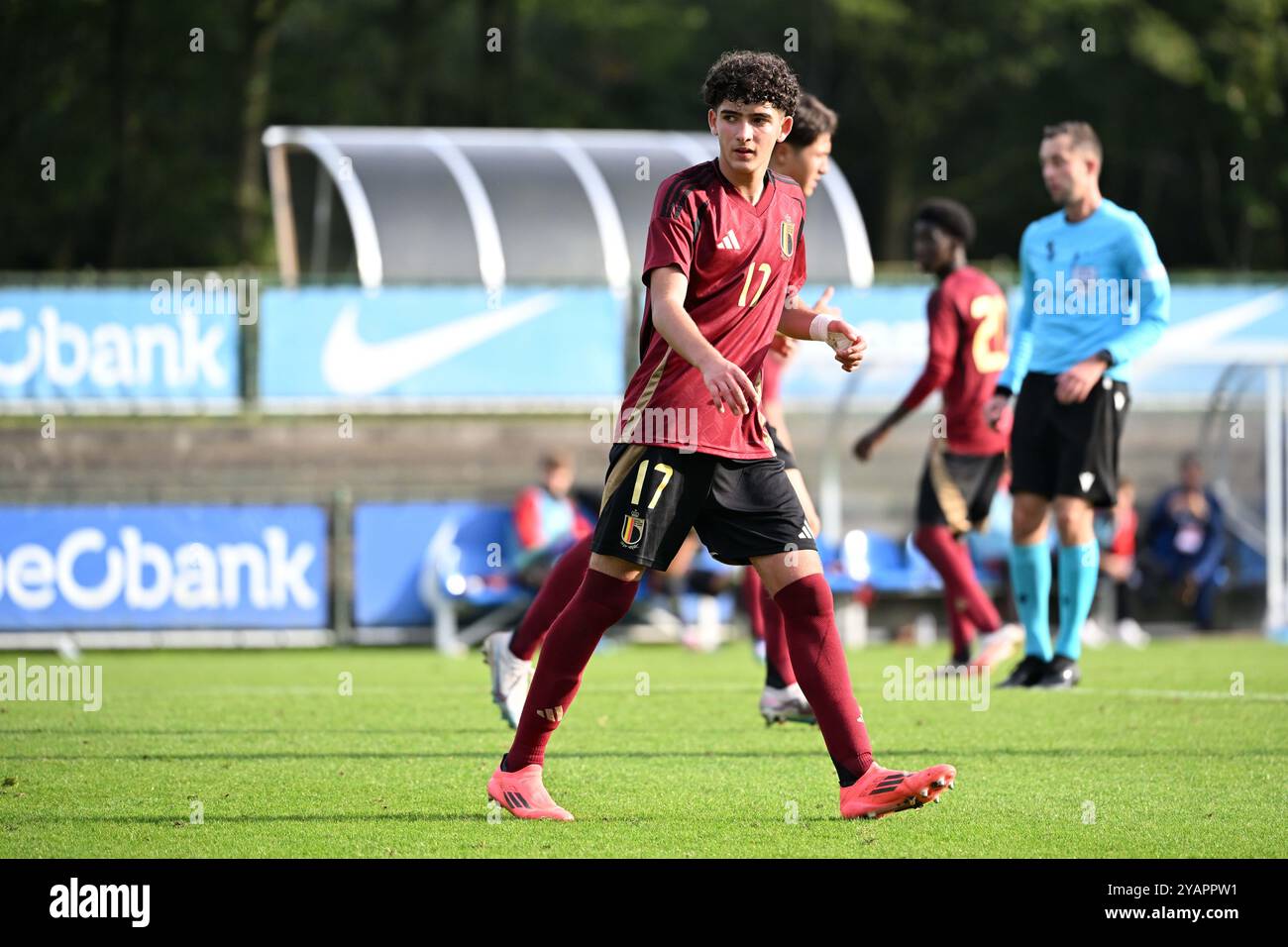 Youssef Hamdaoui (17) aus Belgien, dargestellt während eines Fußballspiels zwischen den U17-Nationalmannschaften der Ukraine und Belgiens in der UEFA Under17-Runde 1 in der Gruppe 4 für die Saison 24-25 am Dienstag, den 15. Oktober 2024 in Genk , Belgien . FOTO SPORTPIX | Maarten Straetemans Stockfoto