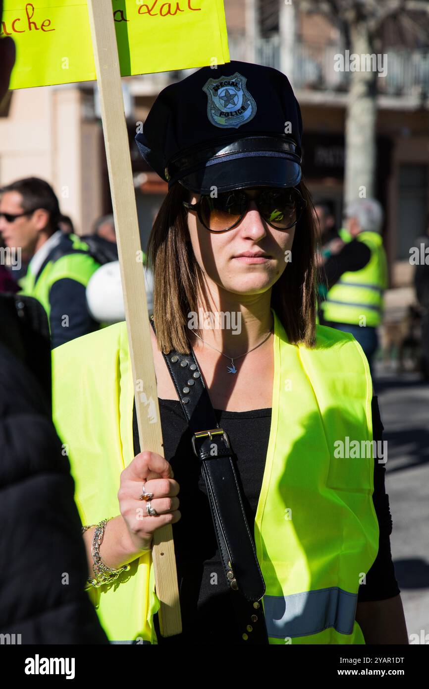 Die Demonstranten der Gelbwesten treffen sich in der französischen südöstlichen Stadt Sisteron und begeben sich dann in die Stadt Gap, um an der 15. Woche der Märsche teilzunehmen. Etwa 800 Demonstranten wurden in Gap demonstriert, während Tausende Demonstranten am Samstag in Paris und ganz Frankreich an Märschen teilnahmen. Die Gilet Jaunes-Proteste begannen im November letzten Jahres gegen die Erhöhung der Dieselsteuer, entwickelten sich aber allmählich zu einer großen Bewegung gegen die Wirtschaftspolitik und Reformen des französischen Präsidenten Macron Stockfoto