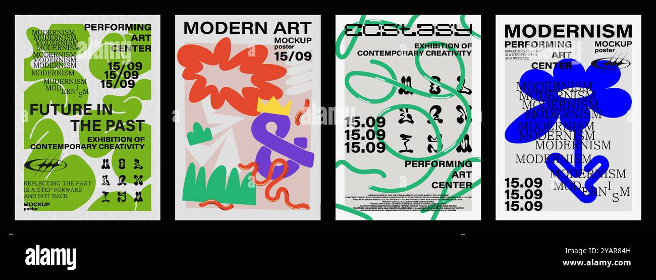 Moderne Ästhetik des Schweizer Designs, Brutalismus. Abstrakte Poster Stock Vektor