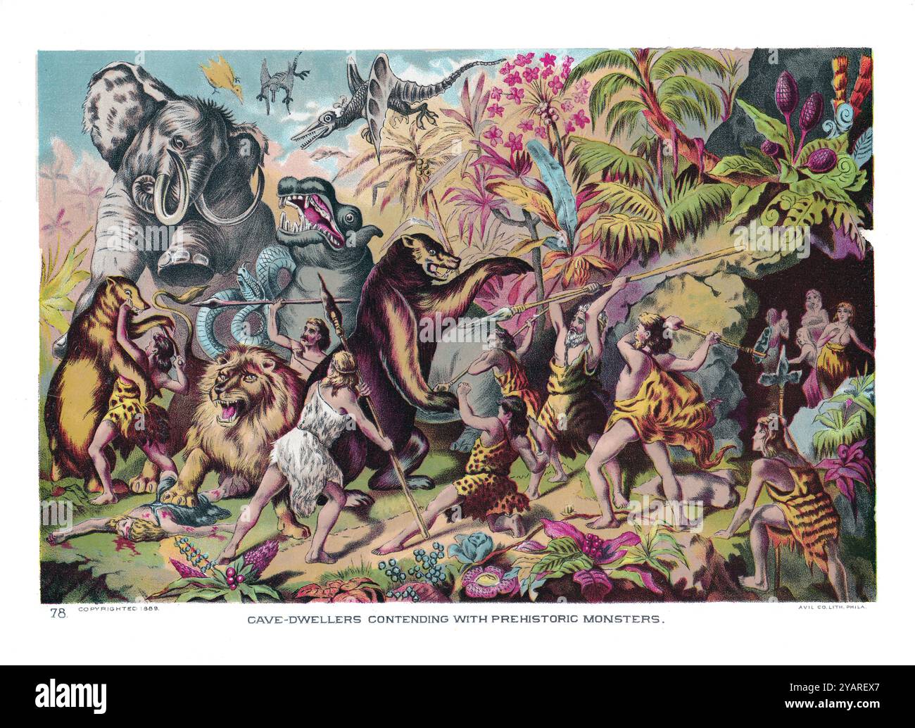 1889 Chromolithographie Paleoart-Drucke aus der Geschichte des Menschen Stockfoto