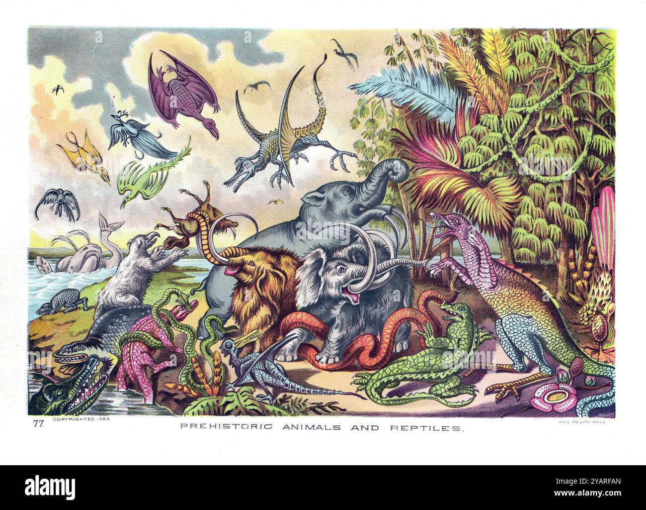 1889 Chromolithographie Paleoart-Drucke aus der Geschichte des Menschen Stockfoto