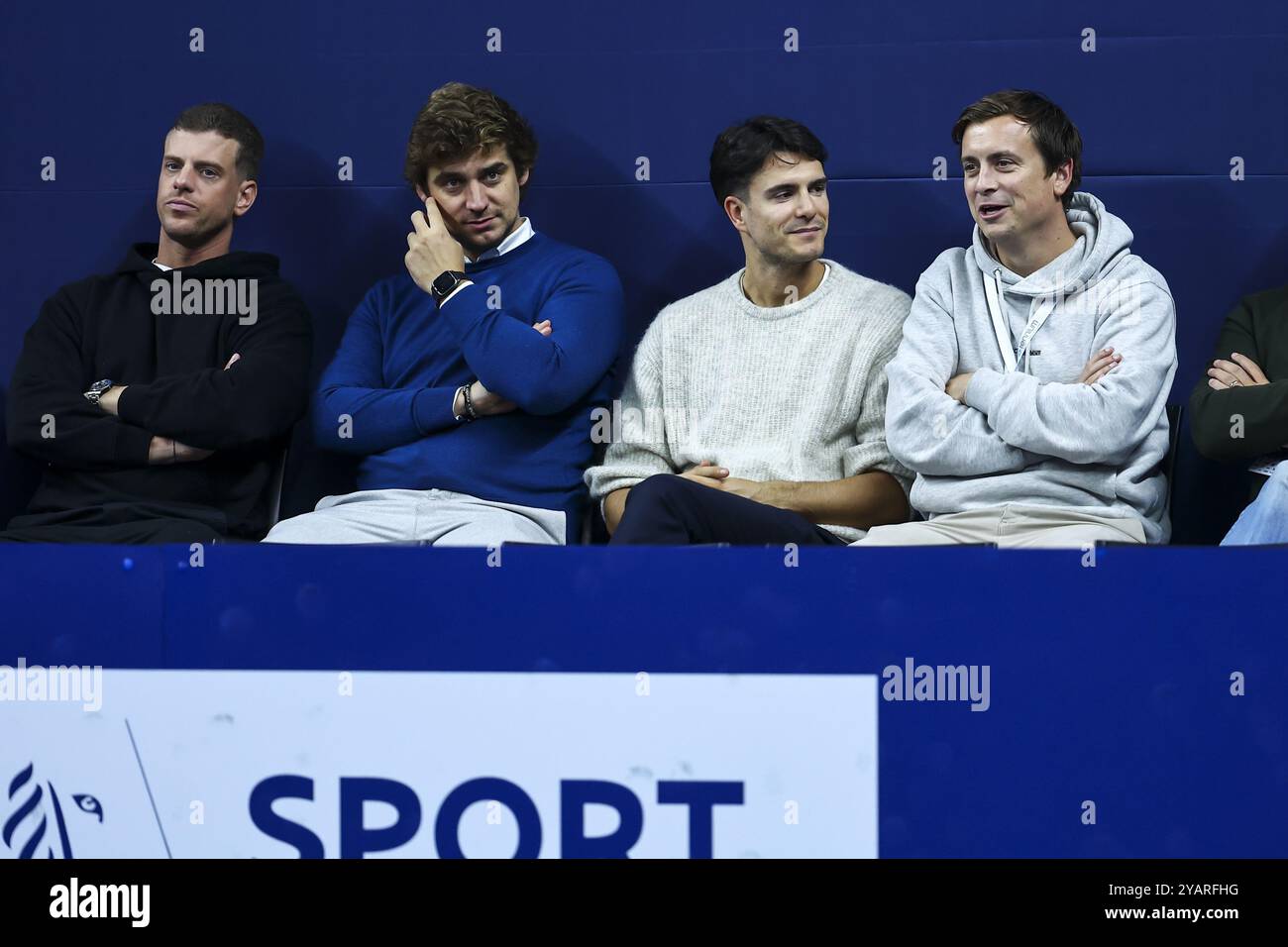 Antwerpen, Belgien. Oktober 2024. Conner Rousseau und Niels Destadsbader nehmen an einem Tennisspiel in der Runde von 32 des Einzelwettbewerbs beim ATP European Open Tennis Turnier in Antwerpen am Dienstag, den 15. Oktober 2024 Teil. BELGA FOTO DAVID PINTENS Credit: Belga News Agency/Alamy Live News Stockfoto