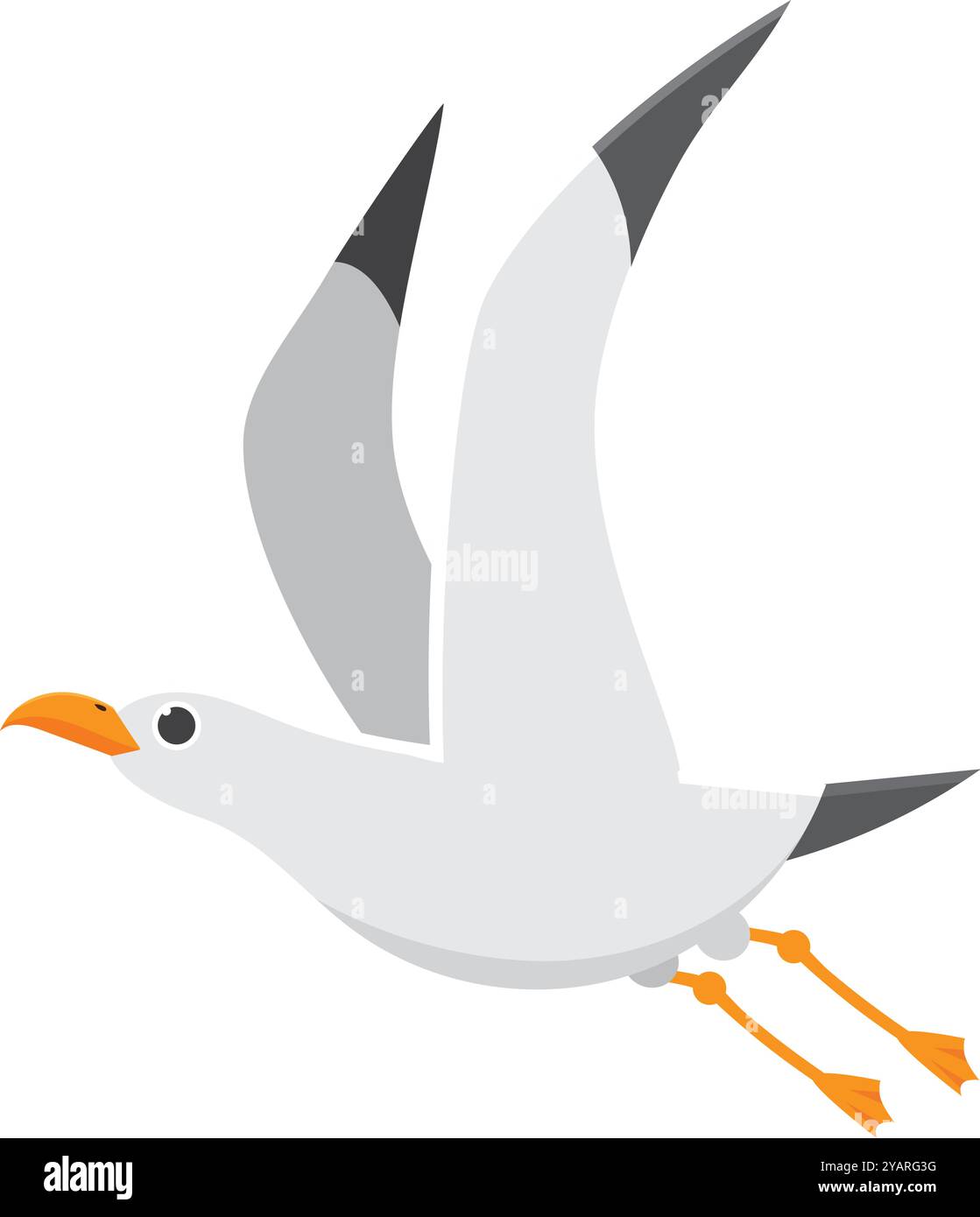 Cartoon-Illustration einer weißen Möwe, die mit ausgebreiteten Flügeln fliegt und ihre gesamte Flügelspanne zeigt. Perfekt für Projekte im Zusammenhang mit Natur, Vögeln und Stock Vektor