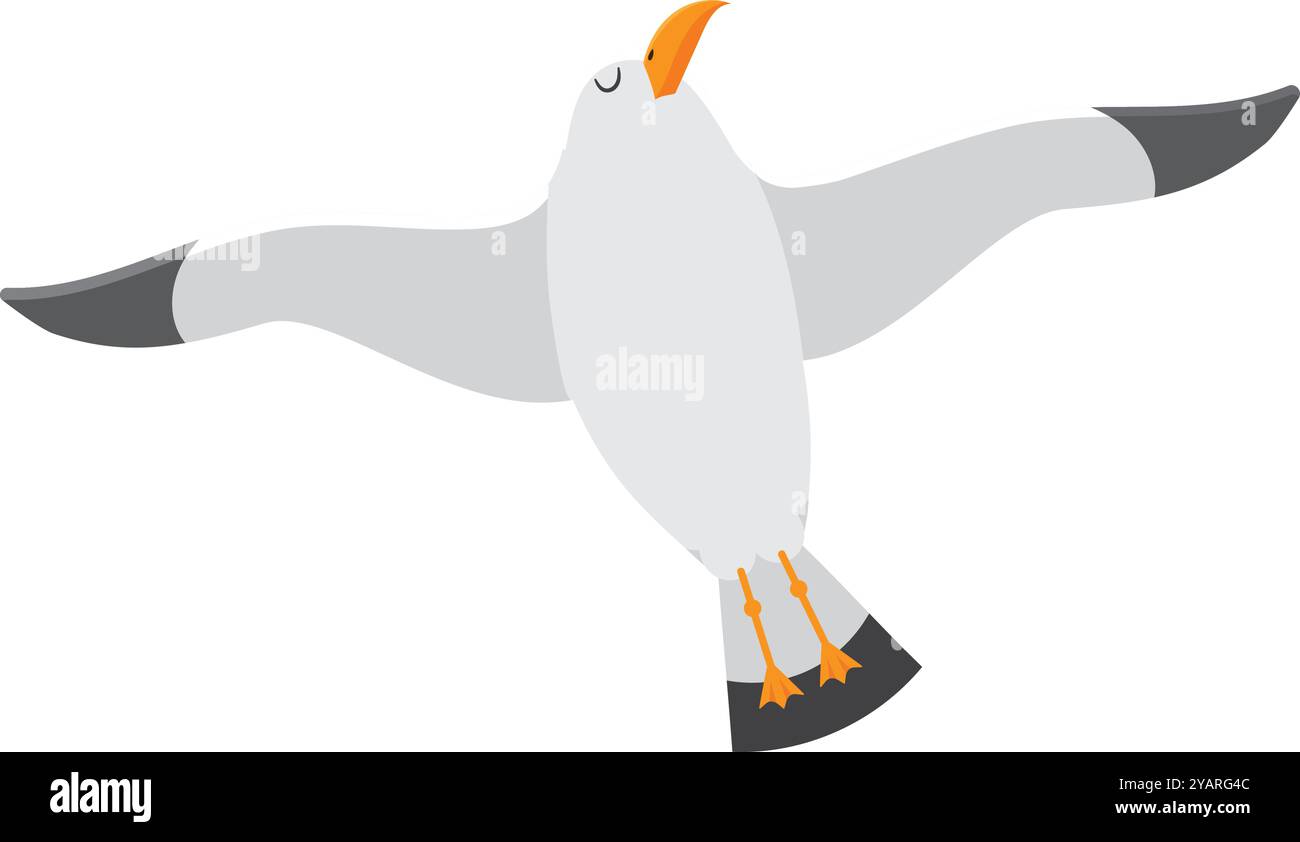 Elegante Möwe, die anmutig durch den Himmel schweben und mit ihrem weißen, grauen und orangen Gefieder Freiheit und Flug verkörpern. Es weckt Ruhe und Stock Vektor