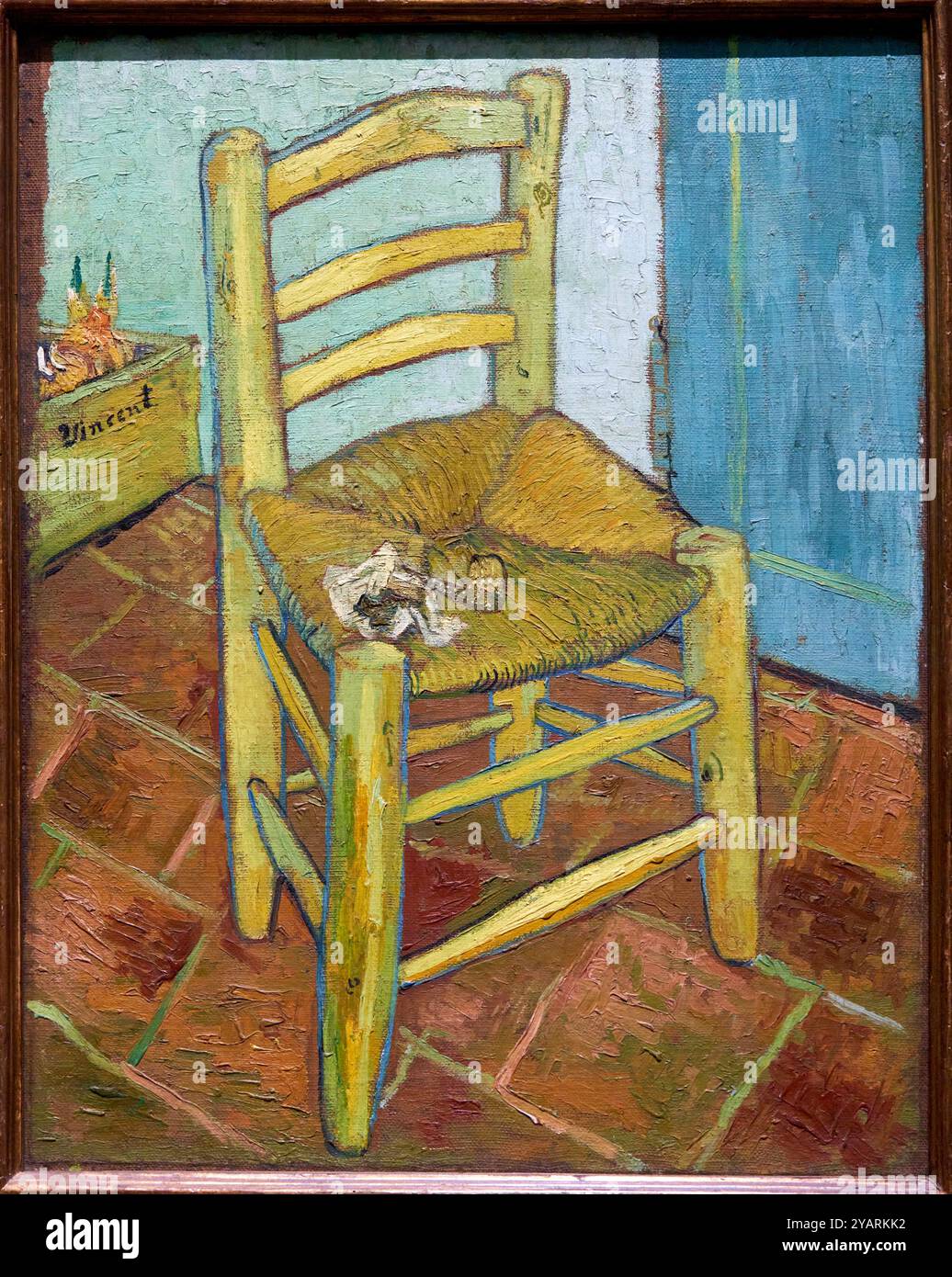Van Gogh's Chair, 1888, Vincent Van Gogh (1853-1890), Poets & Lovers Exhibition, National Gallery, London, Großbritannien Stockfoto