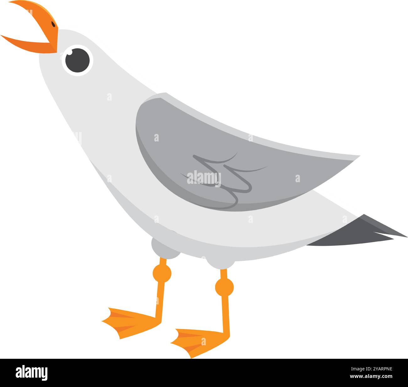 Skurrile Möwe steht schreiend mit offenem Schnabel, in leuchtenden Grau-, weiß- und Orangenfarben, perfekt für Web, drucken oder digitale Nutzung Stock Vektor