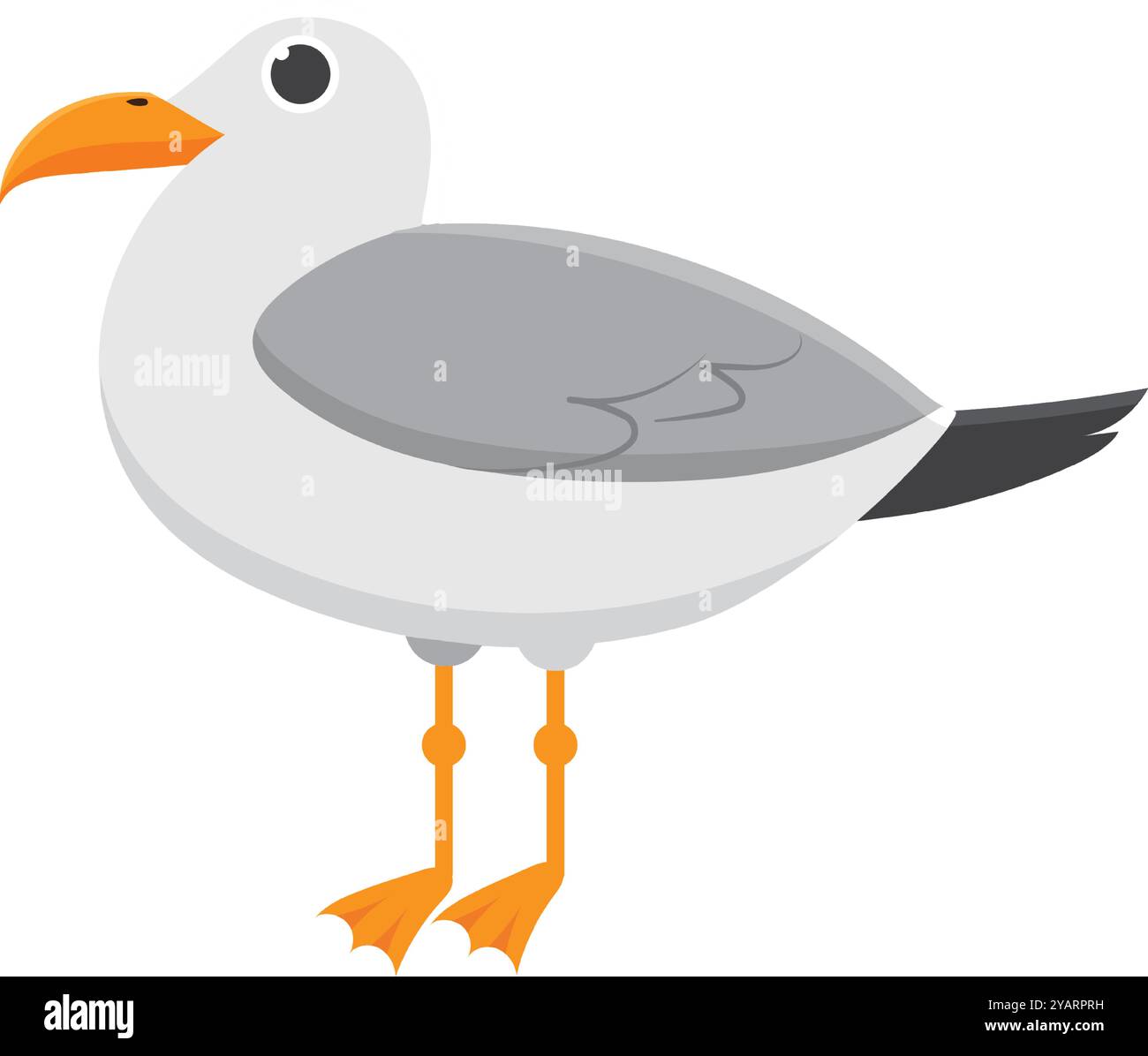 Niedliche Möwe mit grauen und weißen Federn, leuchtendem orangefarbenem Schnabel und Beinen, im Profil stehend. Perfekt für Tierwelt, Natur oder Küstenmotive Stock Vektor