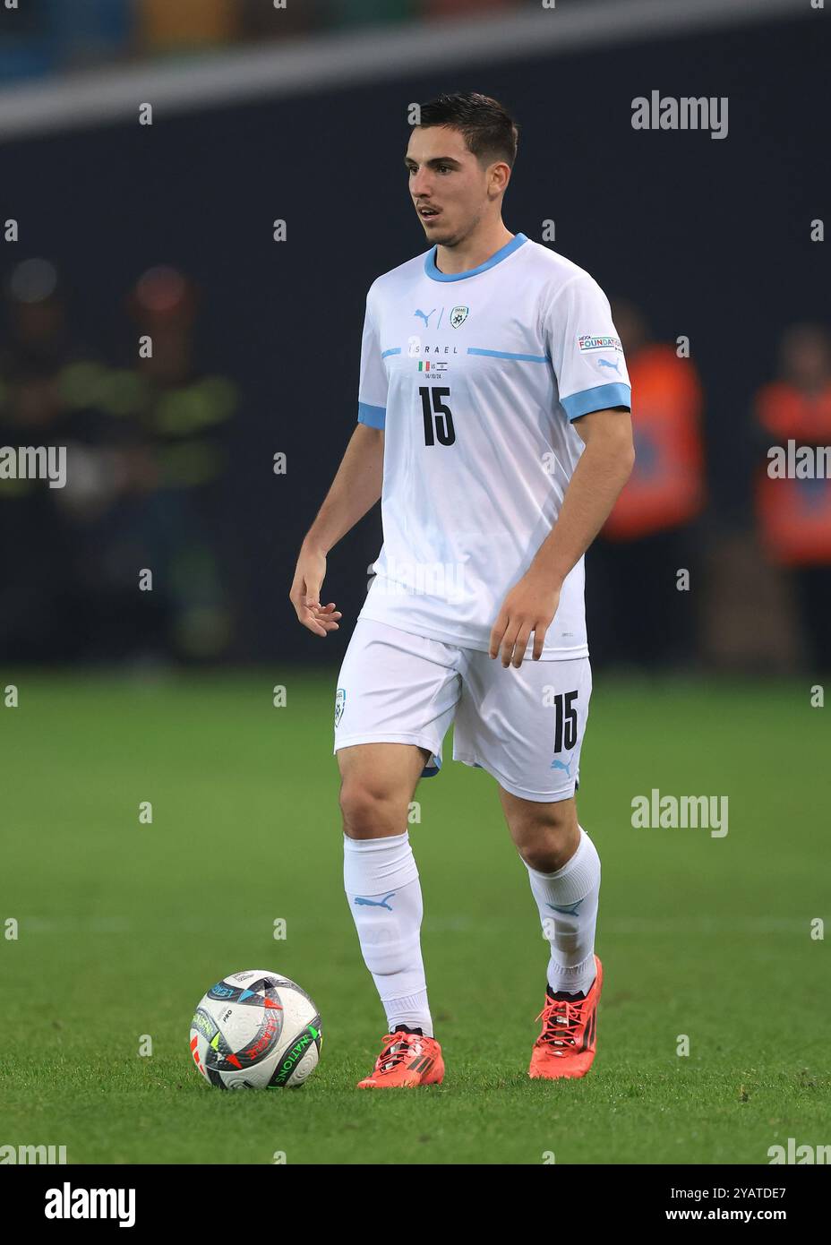 Udine, Italien. Oktober 2024. Oscar Gloukh aus Israel während des Spiels der UEFA Nations League im Stadio Friaul, Udine. Der Bildnachweis sollte lauten: Jonathan Moscrop/Sportimage Credit: Sportimage Ltd/Alamy Live News Stockfoto