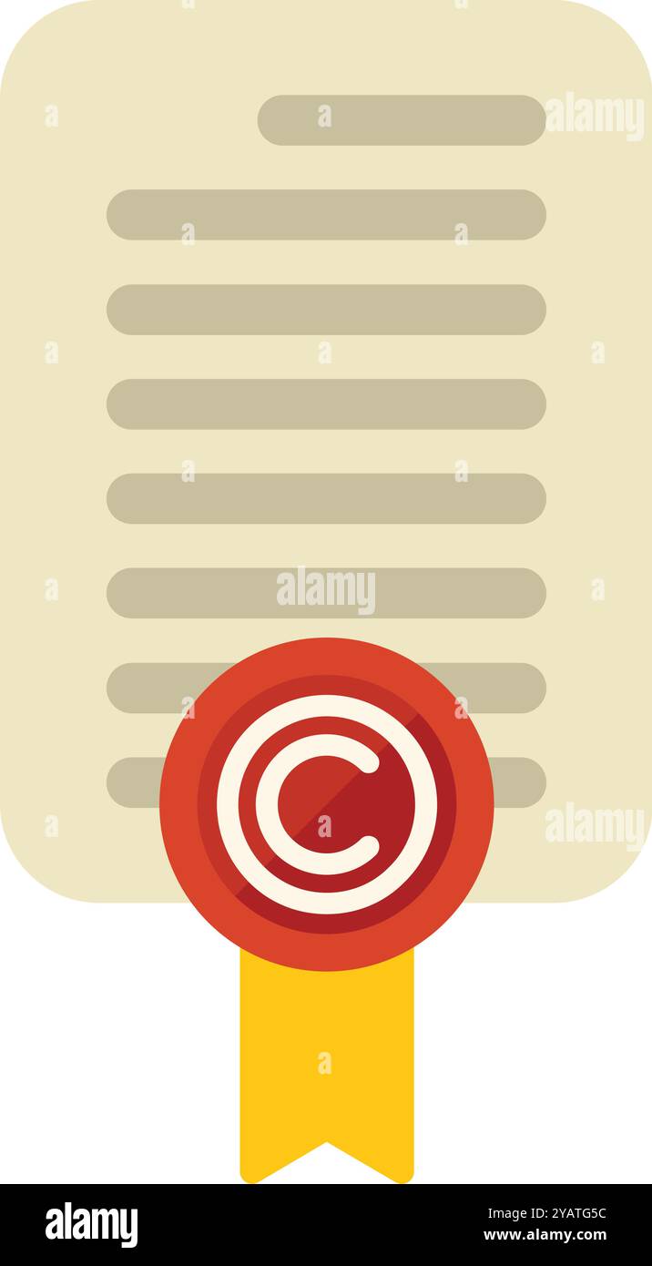 Copyright-Symbol auf einem Dokument mit Wachsversiegelung, das anzeigt, dass das Dokument geschützt ist Stock Vektor