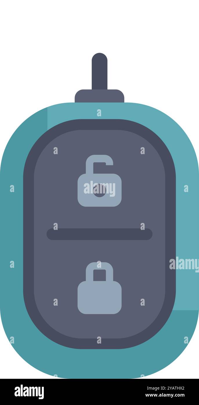 Minimalistische Vektor-Illustration mit einem Autoschlüssel-Griffstück mit Verriegelungs- und Entriegelungsknöpfen, die Sicherheit und Zugang symbolisieren Stock Vektor