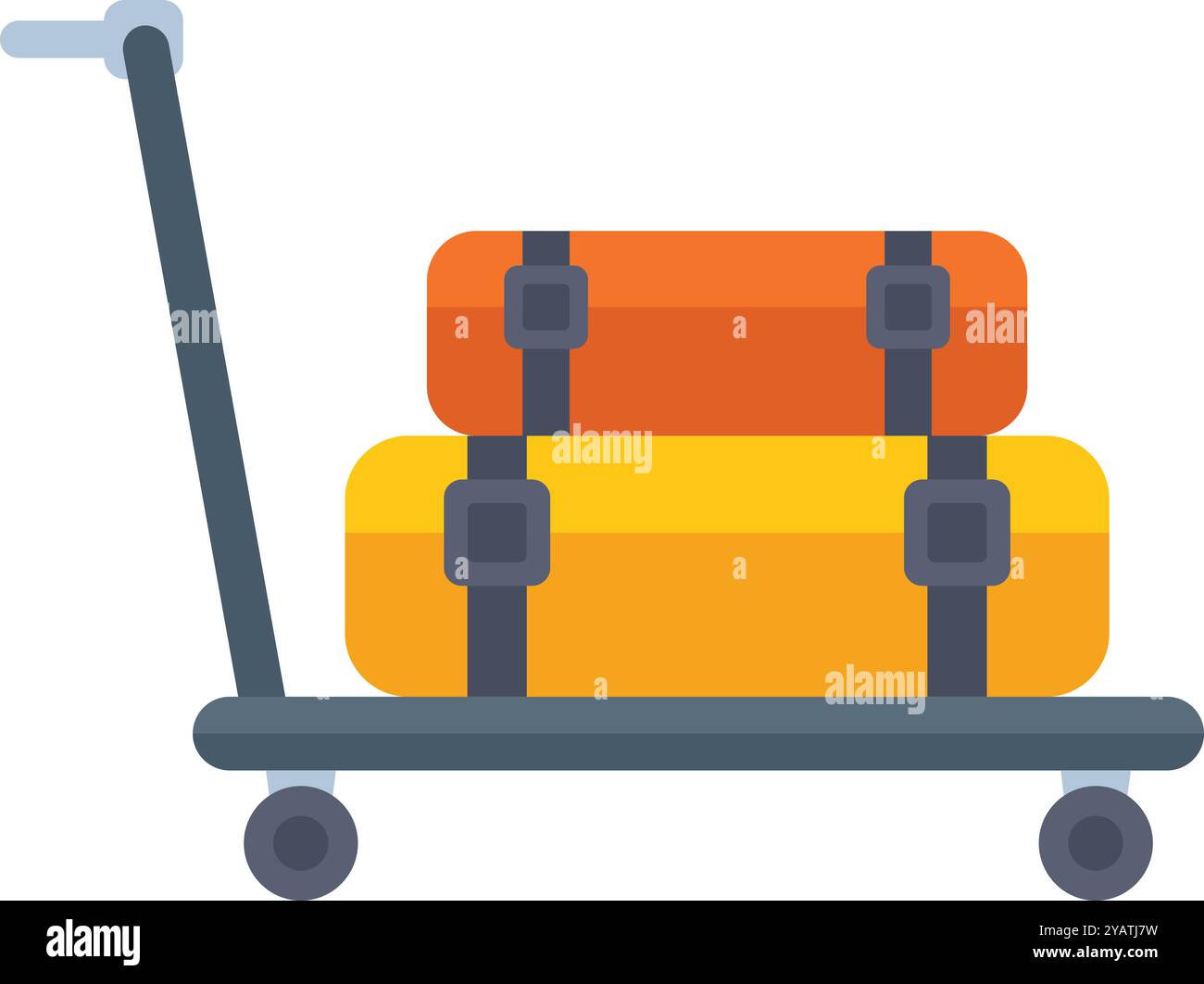 Gepäckwagen am Flughafen mit zwei Koffern für Reise und Tourismus Stock Vektor