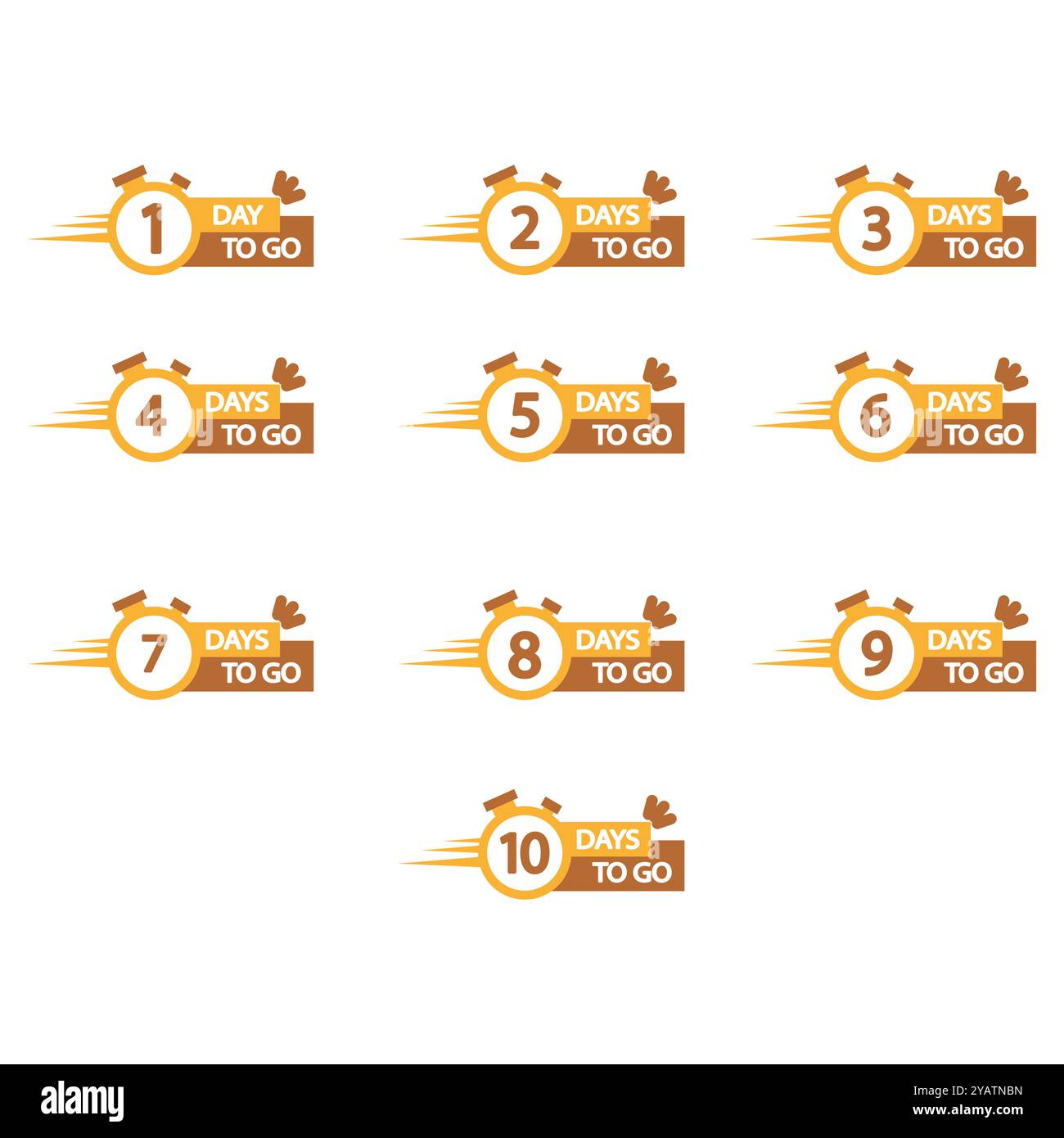 Symbol für Countdown-Timer eingestellt. Nummernfolge mit Text für Tage bis zum Ablauf. Auffälliges numerisches Design. Dringlichkeitskonzept. Stock Vektor