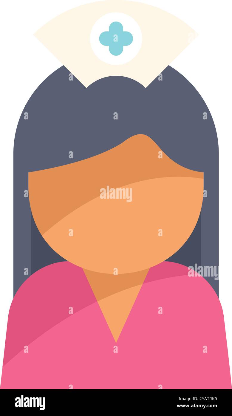 Einfache und bunte Vektor-Illustration mit einer weiblichen Krankenschwester, die rosa Peelings und einen Krankenschwester Hut trägt Stock Vektor