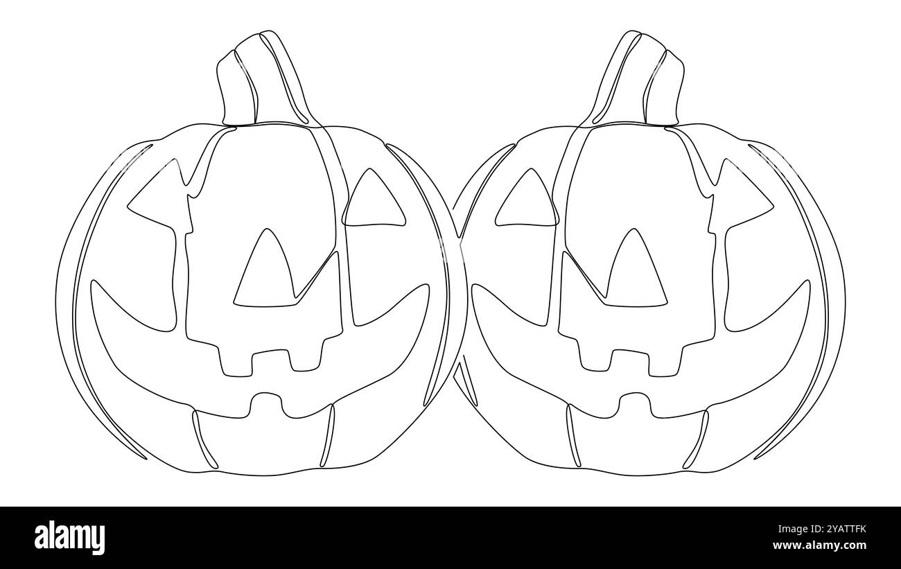Eine durchgehende Linie Halloween Kürbis, Jack O' Lantern. Vektorkonzept für die Darstellung dünner Linien. Konturzeichnung kreative Ideen. Stock Vektor
