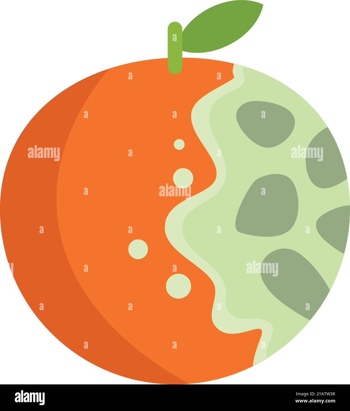 Diese Abbildung zeigt eine Orangenfrucht, die mit Schimmel bedeckt ist und Konzepte wie Lebensmittelverschwendung, Verfallsdatum und ungesunde Lebensmittel darstellt Stock Vektor