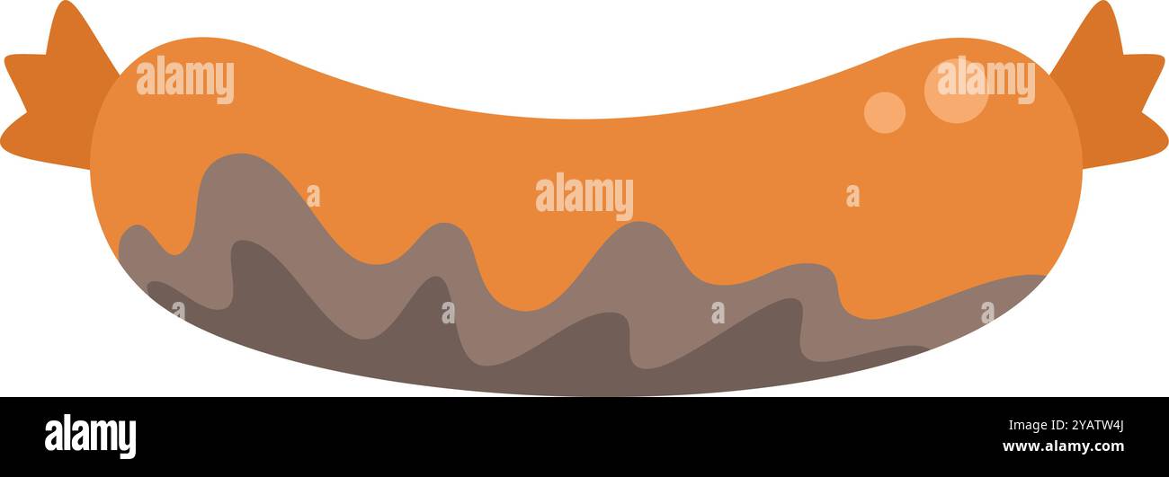 Diese Zeichentrickfigur zeigt eine gegrillte Wurst mit Senf, die an der Seite tropft, perfekt für Designs im Zusammenhang mit Speisen, Grillen und Sommergrillen Stock Vektor