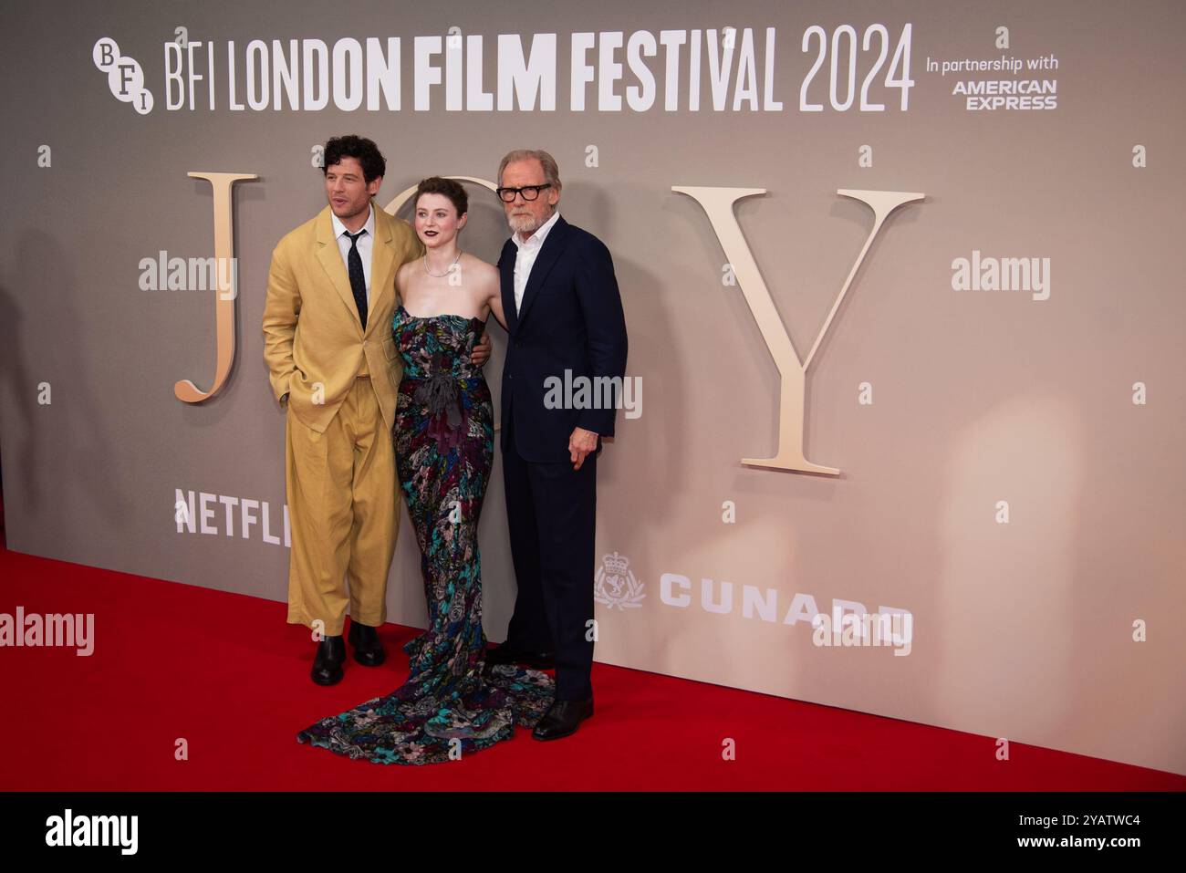 London, Großbritannien. Oktober 2024. James Norton, Thomasin McKenzie und Bill Nighy nehmen an der „Joy“ - Headline Gala während des 68. BFI London Film Festival in der Royal Festival Hall Teil. (Foto: Loredana Sangiuliano/SOPA Images/SIPA USA) Credit: SIPA USA/Alamy Live News Stockfoto