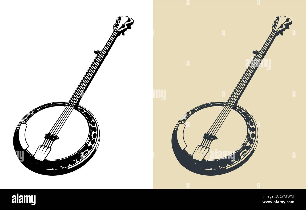 Stilisierte Vektorillustrationen eines Banjos Stock Vektor