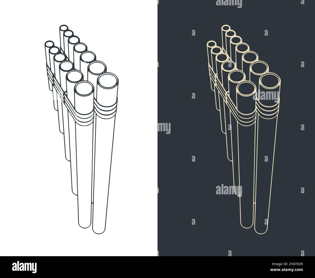 Stilisierte Vektordarstellungen von Zampona-Pan-Pipes-Instrument Stock Vektor