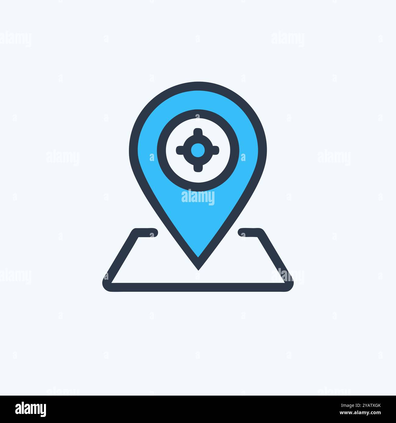 Blaues Lagekartensymbol mit Pin- und Zielsymbol-Navigation und GPS-Technologie. Ideal für Konzepte der Kartierung, Geolokalisierung und Reiseanwendungen. Stock Vektor