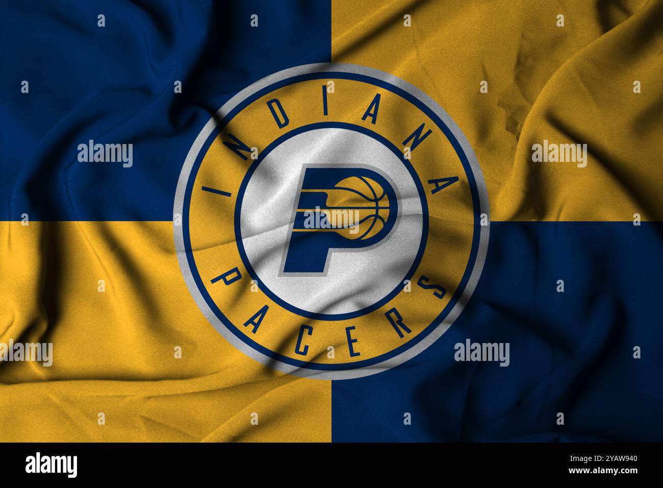 Pringsewu, Lampung; 16. Oktober 2024; Selective Focus Waving Flag Textur Basketball Club Indiana Pacers, NBA. 3D-Abbildung Stockfoto