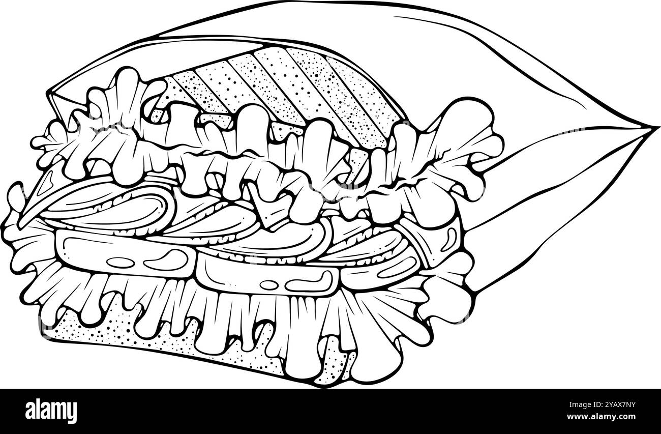 Sandwich für Papiertüten-Line-Art Stock Vektor