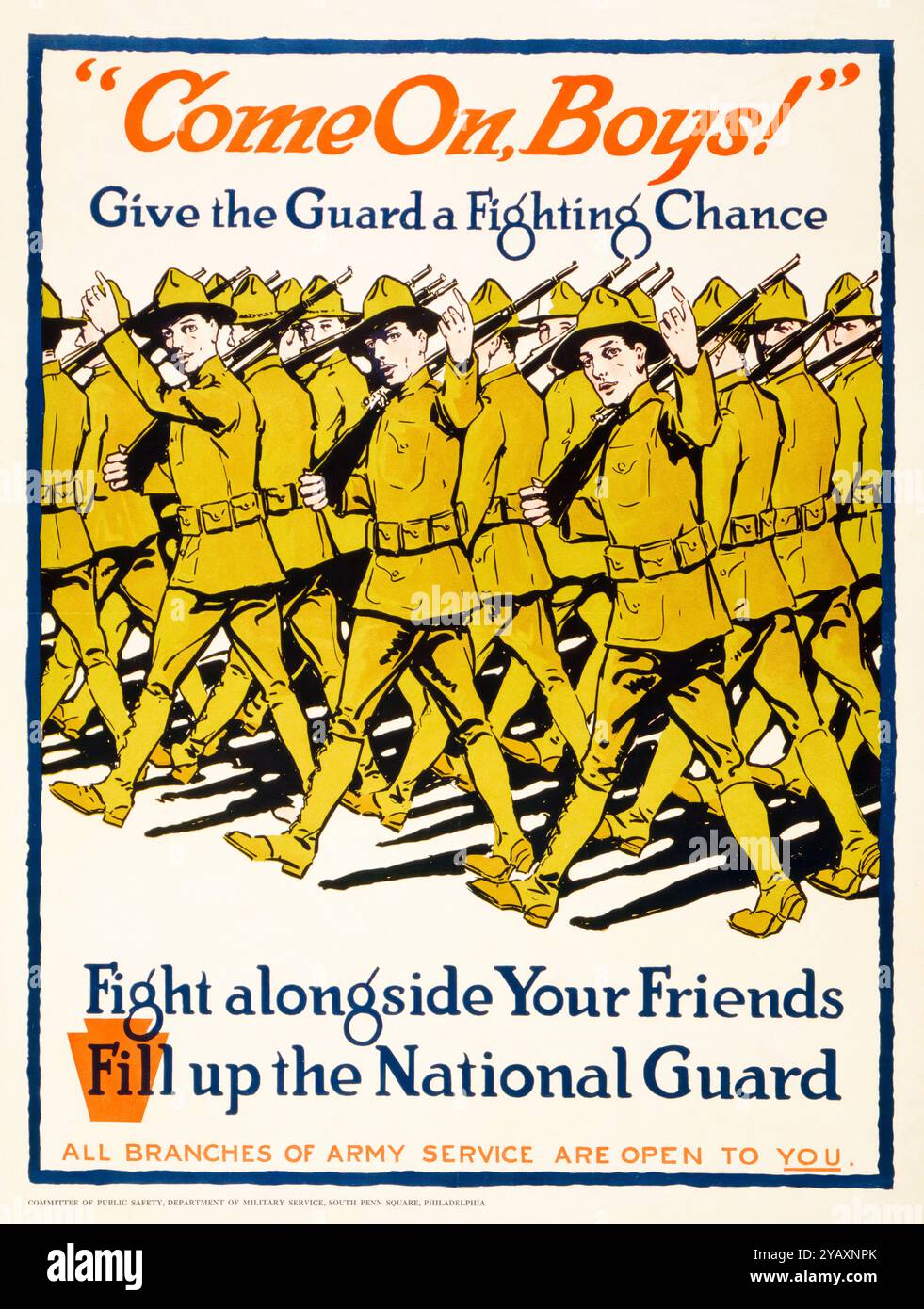 Amerikanisch, USA, 1. Weltkrieg, Rekrutierungsplakat, Come On, Jungs, gib der Garde eine Chance, kämpfe an der Seite deiner Freunde, füll die Nationalgarde von Edward Stern Company, 1917-1919 Stockfoto