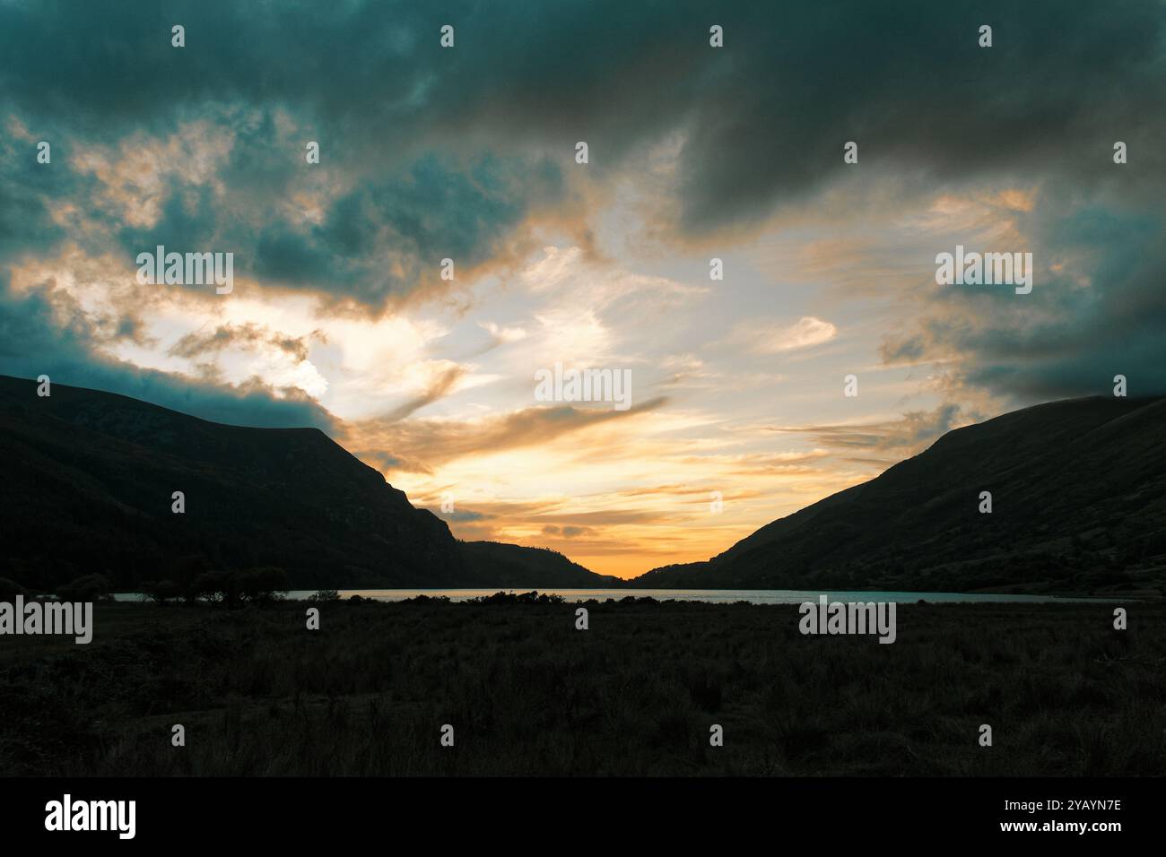 Llyn Cwellyn Sonnenuntergang Stockfoto