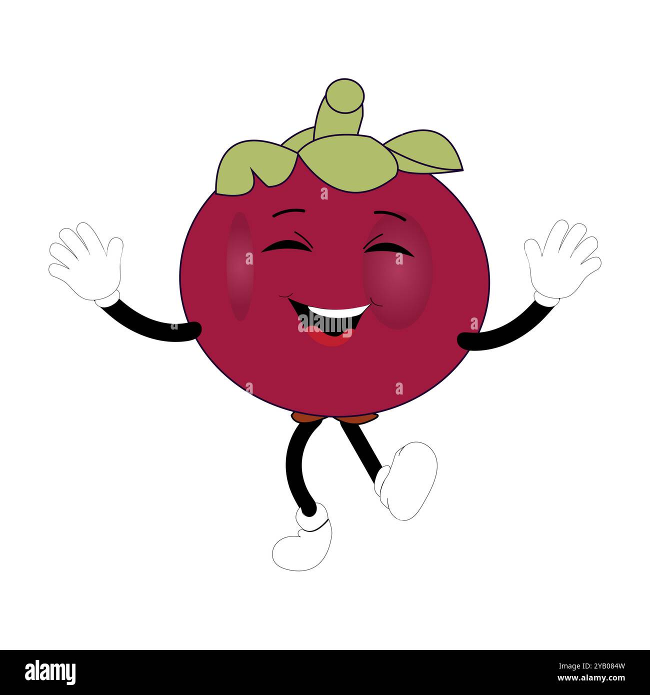 Niedliches Mangostan Frucht Charakter Illustration Maskottchen oder Icon Cartoon Stil für Werbeprodukt. Eps 10 Stock Vektor