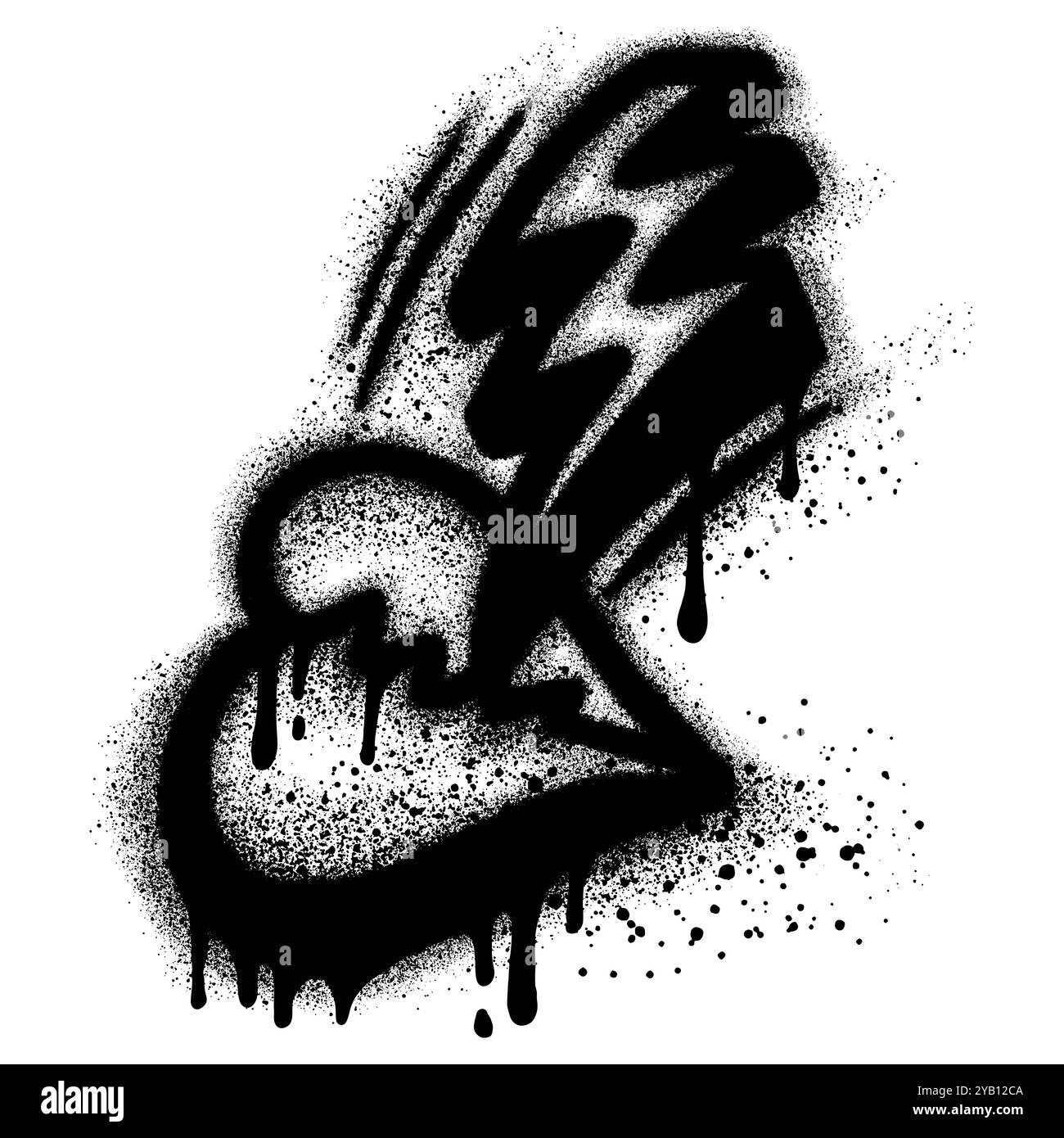 Herz mit Lightning Graffiti mit schwarzer Sprühfarbe. Vektorabbildung Stock Vektor