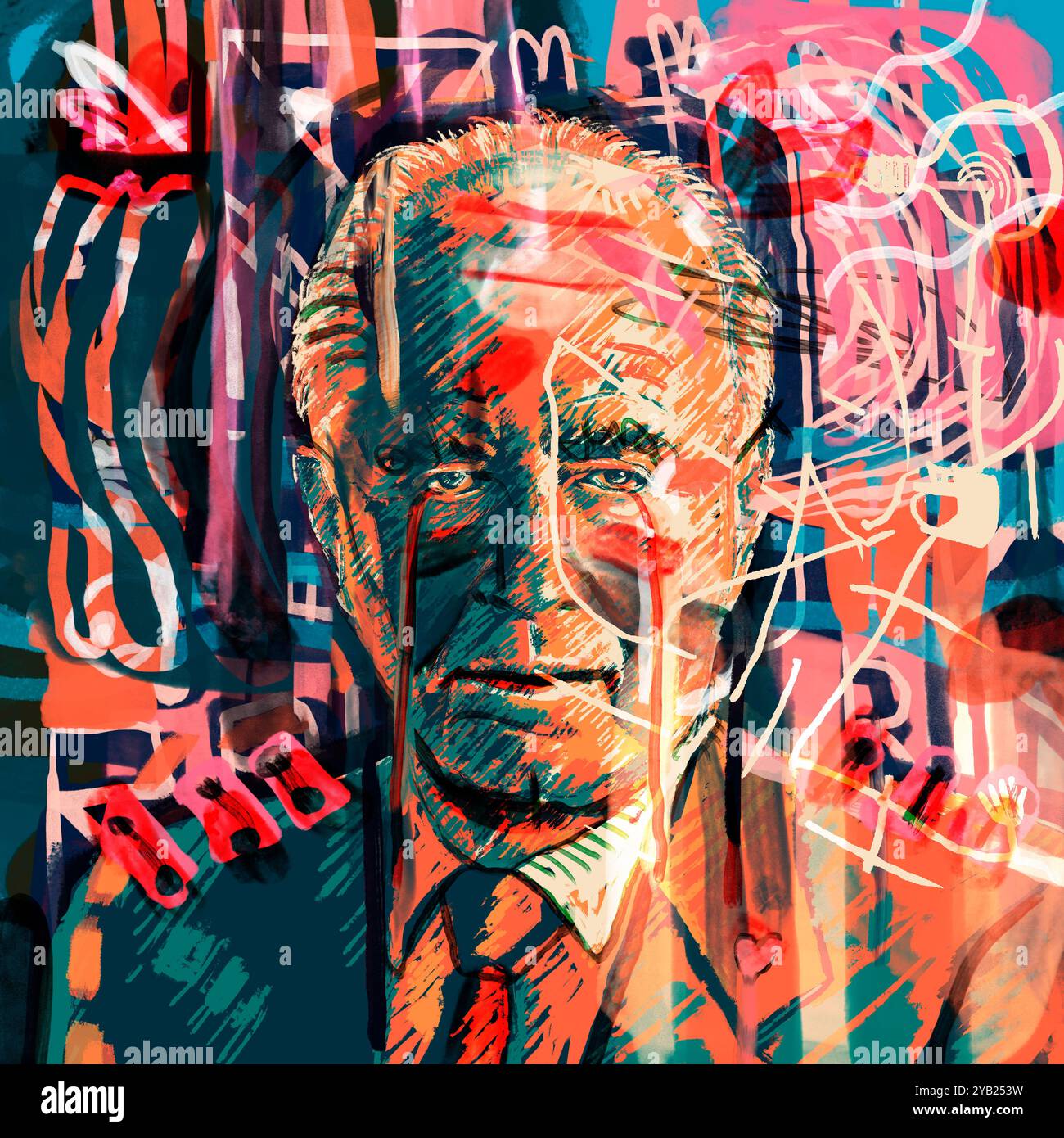 Porträt von Yitzhak Rabin, dem fünften Premierminister Israels. 1922-1995. Ein künstlerisches und modernes Gemälde im Graffiti-Punk-Stil Stockfoto