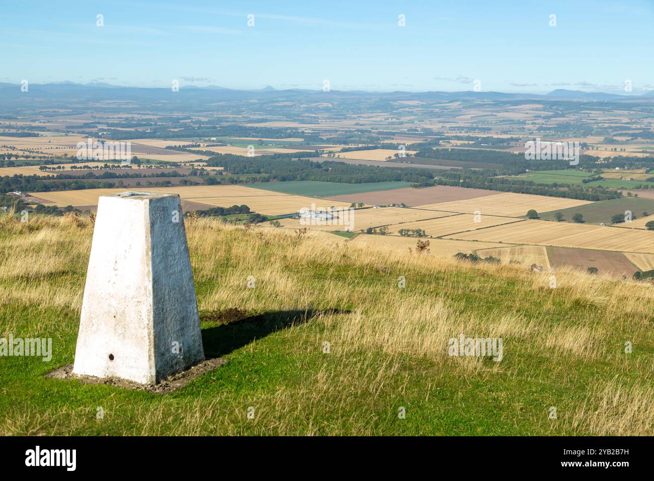 Ein Triggerpunkt auf dem Gipfel des Kinpurney Hill, Newtyle, Angus, Schottland Stockfoto