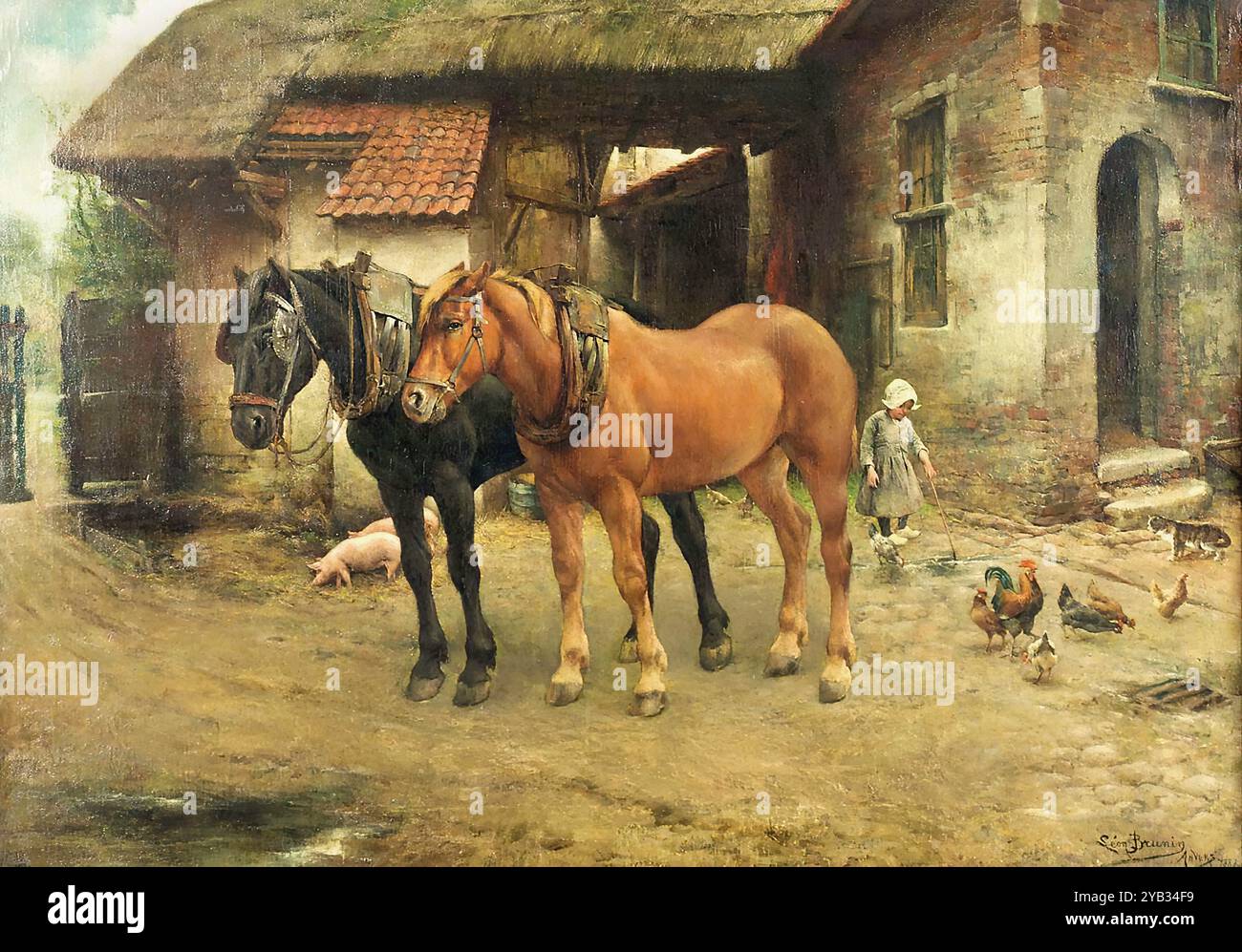 Brunin, Leon - Cour De Ferme Stockfoto