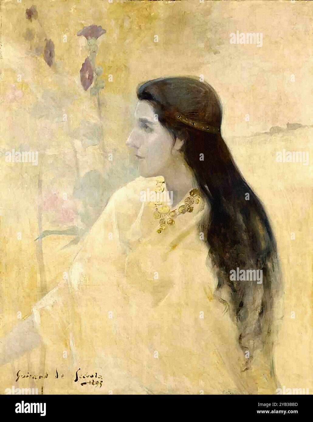 Guirand De Scevola, Lucien Victor - La Dame Aux Roses Tremières Stockfoto
