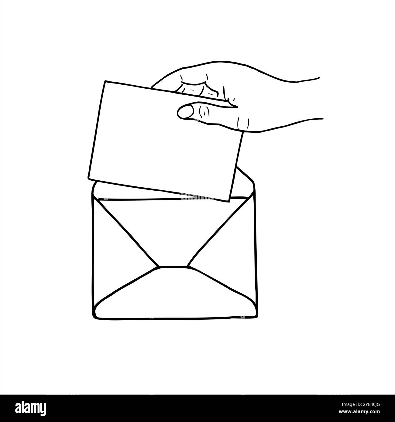 Menschliche Hand, die Wahlpapier in Stimmzettel einfügt Vektor isolierte Illustration gemalt von schwarzen Tinten. Die Auswahlskizze wird eingefügt. Wahltag-Konzept Stock Vektor