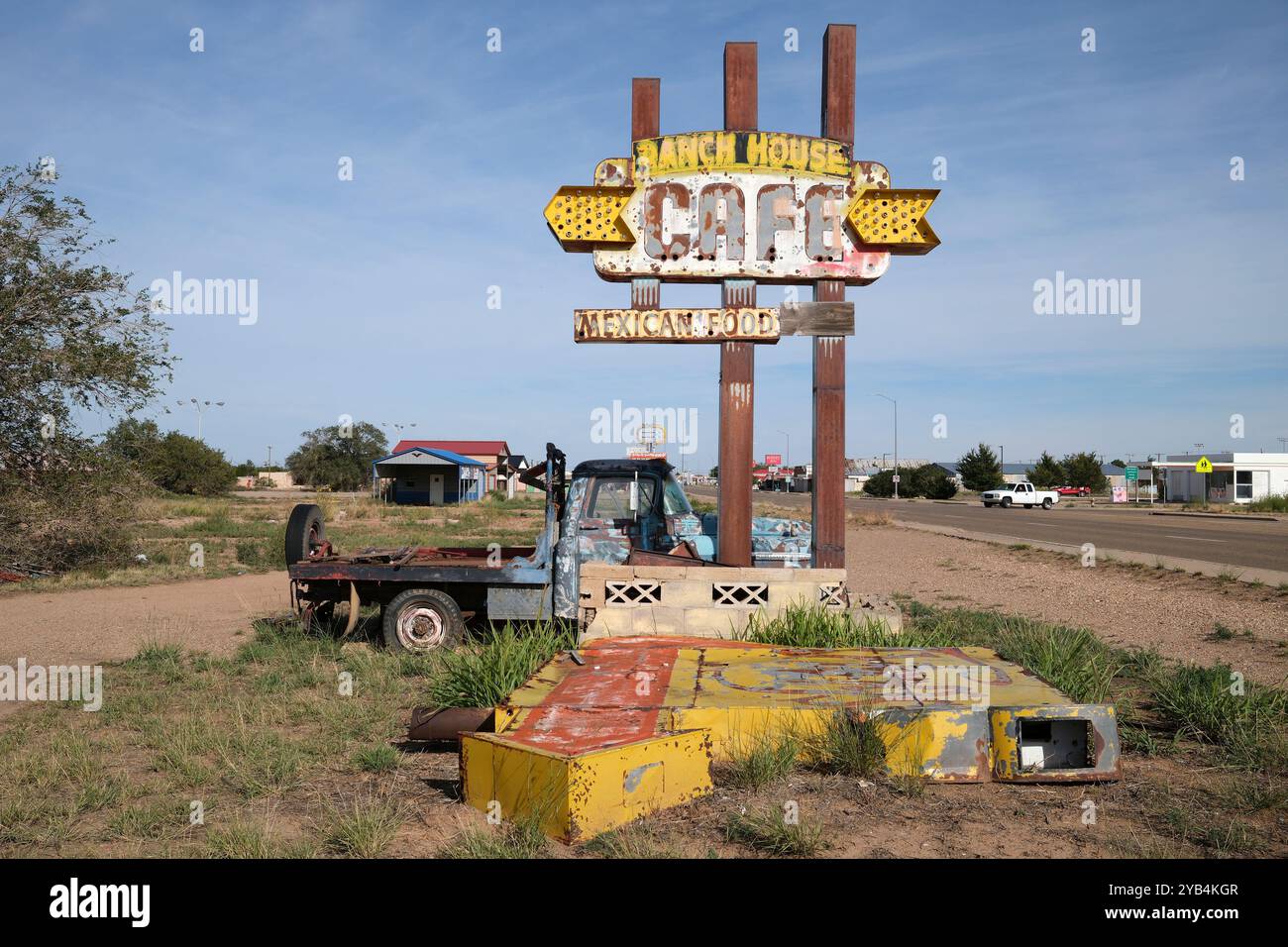 Ein altes Schild für das Ranch House Cafe an der Route 66 Stockfoto