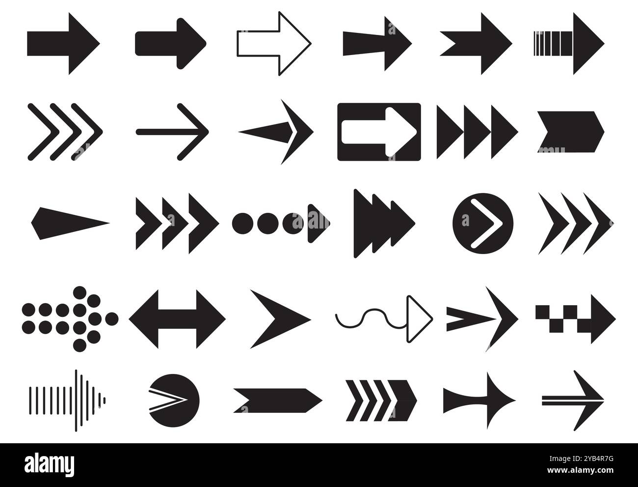 Pfeilsymbolgruppe. Navigation und Richtung. Packung mit Schaltflächen für die Website. UI- und UX-Designelemente für Programme und Anwendungen. Linearer Vektor Stock Vektor