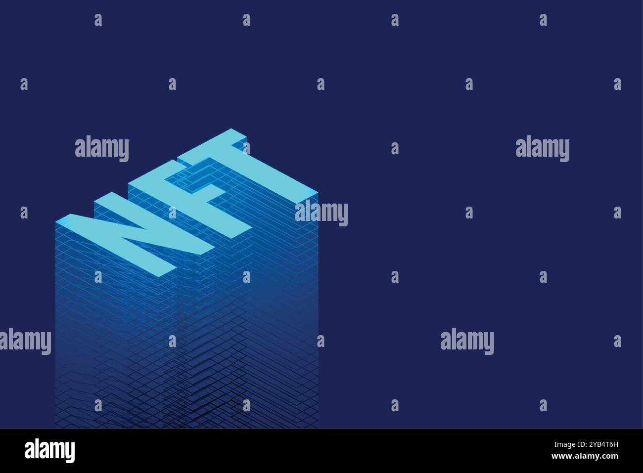 3D Stil NFT nicht fungible Token Poster blauer Hintergrund Stock Vektor