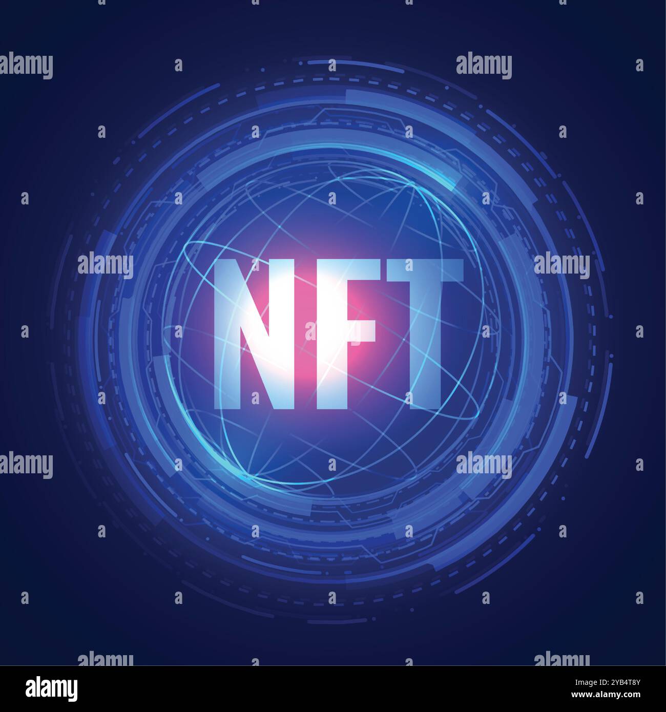 NFT nicht fungible Token Poster blauer Technologiehintergrund Stock Vektor